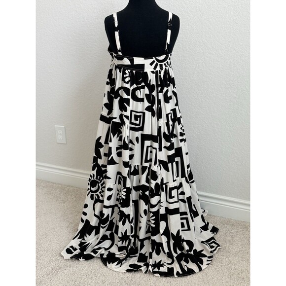 Abel the Label Anthropologie White Black Print Pockets Tiered Swing Maxi Small - Picture 4 of 10